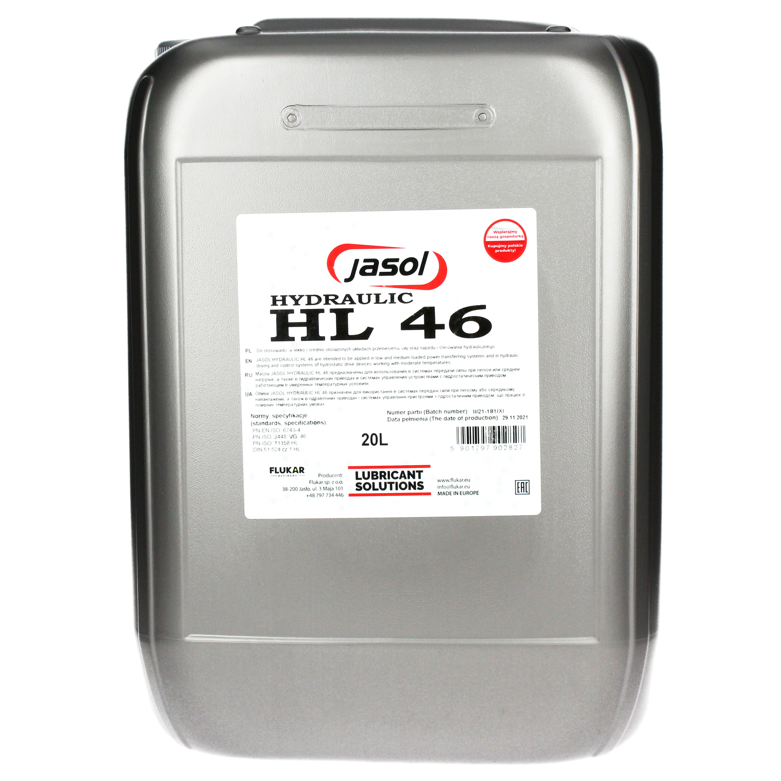 Гидравлическое масло JASOL HL 46 20л., HL4620